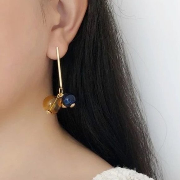 *50% OFF! Bauble sphere earrings bohemian retro glass gold hoop dangle drop Y2k - Picture 3 of 6